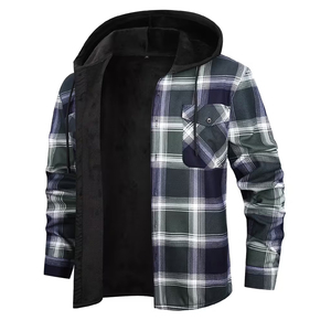 High Quality Men's <b>Flannel</b> <b>Jacket</b> Cotton Casual Long Sleeve Button Up Warm Winter Streetwear <b>Flannel</b> <b>Jacket</b> With Hoodies - Product Image 2