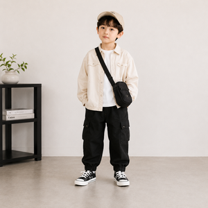 Pantalon long décontracté à jambes larges pour garçons, en coton et élasthanne, tissé, durable et respirant, pour enfants, vente en gros - Product Image 1