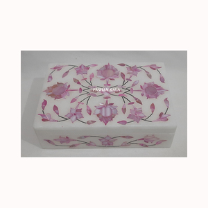 Belle boîte à bijoux en nacre naturelle blanche et bleue en forme de rectangle, conception de fleurs faites à la main, emballage et cadeaux de montre utilisés - Product Image 5