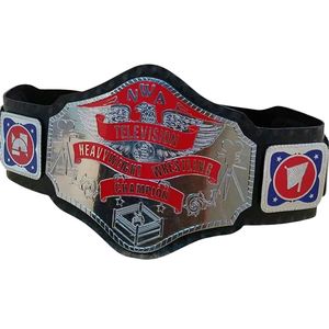 Ceinture de championnat de lutte de la NWA Television Heavyweight avec logos ABC, CBS et design rouge et argenté pour les fans - Product Image 4