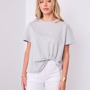 Camiseta Corta de Algodón 100% para Mujer, Cuello Redondo, Manga Corta, Color Gris, Ajuste Holgado, Tejido Transpirable, Estilo Jersey - Product Image 4