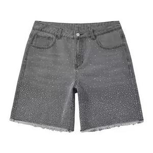 Unisex High Quality Acidwash Denim Shorts Allover Rhinestones Custom Made Jean Shorts for <b>Men</b> Summer Diamond Jorts - Product Image 1