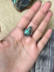 Turquoise Adjustable Ring in Sterling Silver Handmade Artisan Southwest Jewelry Blue Gemstone Cocktail Ring - Product Image 5