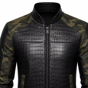 Veste en cuir gaufré croco de haute qualité, veste de motard en cuir véritable, vêtements d'extérieur de luxe pour hommes, sur mesure, vente en gros - Product Image 3