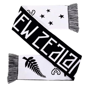New Zealand Knitted Acrylic <b>Scarf</b> <b>Black</b> White Fern Star Pattern Winter Sports Fan <b>Scarf</b> - Product Image 1