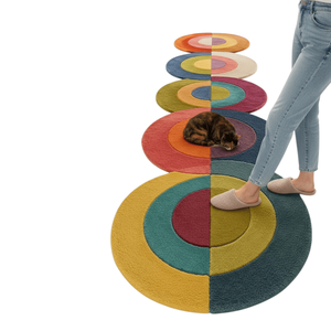 Alfombra de Pasillo Moderna de Estilo Abstracto con Burbujas Coloridas, 100% Lana de Nueva Zelanda, Hecha a Mano, con Círculos Geométricos Superpuestos - Product Image 5