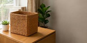 Woven Water Hyacinth Office Organizer <b>Square</b> Storage Basket Multifunctional Desktop <b>Bin</b> for Home Office - Product Image 6