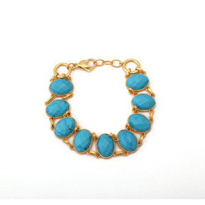 Natural Turquoise Bohemian Brass 18K <b>Gold</b> Plated Handmade Chain & Link <b>Adjustable</b> Statement <b>Bracelet</b> for Women - Product Image 1