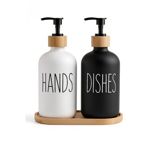 Juego de Dispensadores de Jabón de Cerámica con Madera de Acacia al por Mayor |   Organizador de Cocina Artesanal - Product Image 1