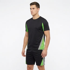 Conjunto de Camiseta y Pantalones Cortos de Fútbol Sublimados para Hombre, Color Negro, Verde y Gris, Cuello Redondo, Absorbe la Humedad, Ajuste Atlético, para Todas las Temporadas - Product Image 3