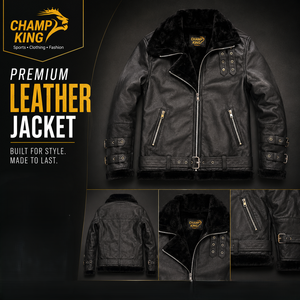 Veste en cuir de mouton Champ King avec doublure en fausse fourrure, fermetures éclair et boucles - Product Image 1