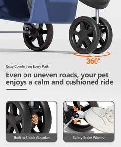Cochecito compacto de tres ruedas para mascotas, con marco plegable de acero inoxidable, toldo ajustable y arnés de seguridad, 1 unidad - Product Image 6