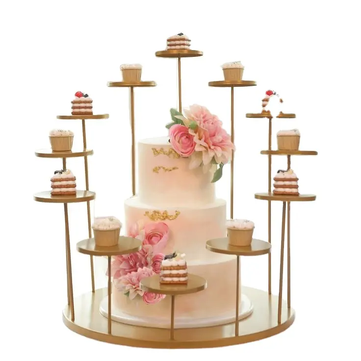 Dudukan kue besar logam tempat pajangan makanan penutup berjenjang sempurna untuk ulang tahun pernikahan pesta ulang tahun Hari Jadi