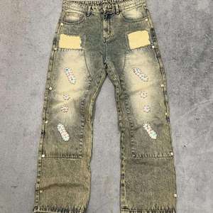 Straight Vintage Cotton Men's Jeans High-End Customized Men's Washing and Distressing Treatment Vintage with Rivets 300 Grams - Product Image 1