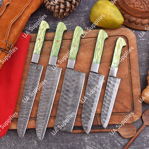 Ensemble de 5 couteaux de chef pour barbecue en acier Damas fait main, manche intégral, qualité industrielle professionnelle, ambidextres, avec étui en cuir - Product Image 5