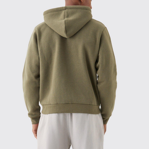Sweat-shirt à capuche zippé pour homme, vert olive, coupe ample, couleur unie, coton French Terry, vêtement décontracté, impression de logo sur le devant - Product Image 3