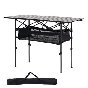 Tavolo da Campeggio Pieghevole Portatile con Lato Arrotolabile, Tavolo da Spiaggia Leggero in Alluminio, Altezza Regolabile, Ampia Borsa Portaoggetti - Product Image 1