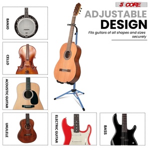Paire de supports de guitare sur pied réglables robustes à 5 cœurs avec support de manche pour guitares acoustiques, électriques, classiques et basses - Product Image 3