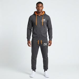 Mens Solid Zip up Hoodie Tracksuit <b>Set</b> 100% Cotton Fleece Hooded Jacket & Jogger <b>Pants</b> <b>2</b> <b>Piece</b> Casual Sportswear - Product Image 1
