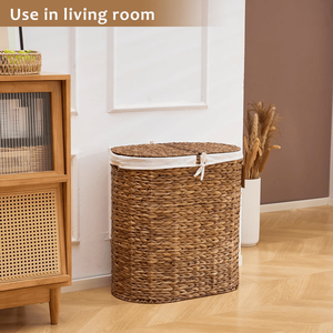 Oval Natural Water Hyacinth Woven <b>Laundry</b> Hamper with Lid Elegantly Designed <b>Wicker</b> <b>Laundry</b> <b>Basket</b> - Product Image 4