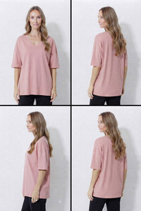 เสื้อยืดแขนสั้นคุณภาพสูง คอวี ทรงโอเวอร์ไซส์ สปอร์ต ทีเชิ้ต 210gsm ผ้าฝ้าย 100% ทรงหลวม เสื้อยืดคอวีสำหรับผู้หญิง - Product Image 6