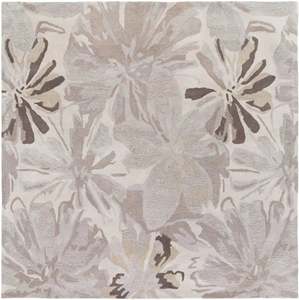Tapis en laine tufté à la main gris et blanc moderne à motifs floraux, tapis en laine douce de designer personnalisé pour la décoration intérieure, adapté aux animaux domestiques et aux pique-niques - Product Image 1