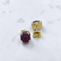 Boucles d'oreilles clous en grenat rouge certifié par un tiers, plaqué or 14 carats, pierre de naissance brute, style minimaliste, pour femme, collection Printemps