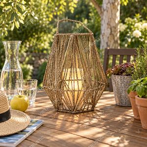 Portavelas de mimbre facetado geométrico, faroles hexagonales colgantes, portavelas de cristal para jardín, luz decorativa para interiores - Product Image 6