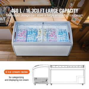 Vetrina Espositiva Commerciale per Gelato da 16,3 Cu.ft con Coperchio in Vetro Mobile e Congelatore Profondo per Uso Ristorazione - Product Image 2