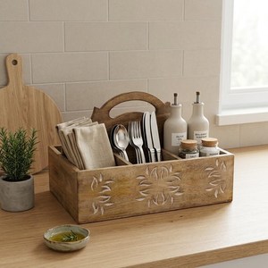 ที่ใส่ช้อนส้อมไม้ตกแต่งคุณภาพสูง ทนทาน ใช้จัดระเบียบอุปกรณ์บนโต๊ะอาหาร เหมาะสำหรับร้านอาหาร โรงแรม และครัวบ้าน มีจำหน่ายแล้ว - Product Image 1