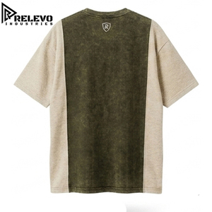 Men Premium Washed Two-Tone <b>Patchwork</b> Relaxed Fit Long Sleeve 100% Cotton Blank T-<b>Shirt</b> with Anti-Wrinkle Breathable Fabric - Product Image 3