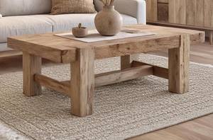 โต๊ะกาแฟไม้เนื้อแข็งสไตล์เรียบง่าย หน้าโต๊ะทรงสี่เหลี่ยมหนา โครงฐานรองรับแข็งแรง พร้อมผิวไม้ธรรมชาติ สำหรับห้องนั่งเล่น - Product Image 4