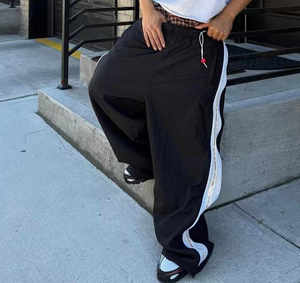 High Street Men's Oversized Wide Leg <b>Track</b> Pants Side Stripe Baggy Joggers Loose Fit Streetwear Hip Hop Casual Sport <b>Trousers</b> - Product Image 1