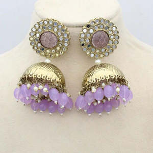 Pendientes Jhumki de espejo chapados en oro de moda para mujer, joyería colgante étnica Bohemia para uso festivo y de fiesta - Product Image 1