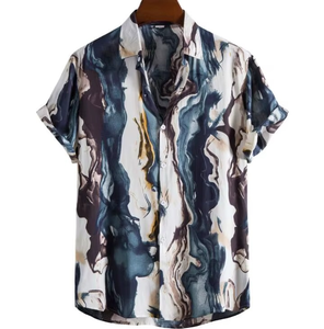 Nueva Camisa Hawaiana Estampada para Hombre, Cuello Solapa, Manga Corta, Holgada, Transpirable, Estilo Retro, Informal, de Playa, Poliéster/Algodón - Product Image 1