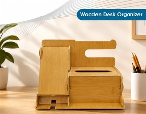 Classic Wooden Desk Organiser with Perpetual <b>Calendar</b> – Premium Office Gift Wooden Desk Accessory Set with <b>Calendar</b> Display - Product Image 5