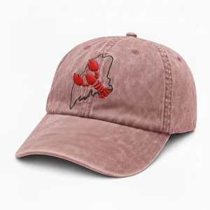 Gorra de béisbol para exteriores de algodón con bordado de langosta y contorno del estado de Maine, estilo vintage lavado, tipo Dad Hat, OEM, gorra personalizada estilo Maine vintage - Product Image 1