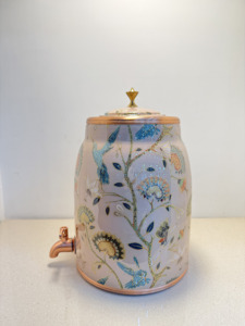 Designer Floral Printed Pure <b>Copper</b> Water Dispenser Tank 5L Hummingbird Pattern Matka Leakproof Metal Water Camper with Tap - Product Image 4