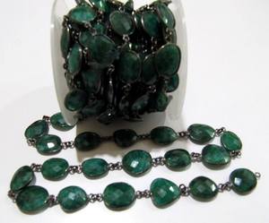 Cadena con Conectores de Esmeralda Briolette de 12 a 15 mm, Bisel de Piedras Preciosas de Forma Irregular, Cadena Vendida por Pie - Product Image 3
