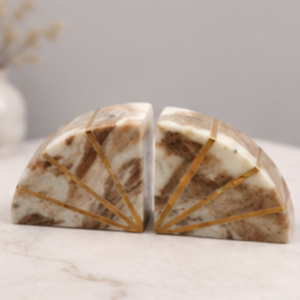 Modern Marble Bookends Irregular Shape Toronto / Brass Inlay Inlay Home Decor <b>Brown</b> Bidasar Stone Art - Product Image 3