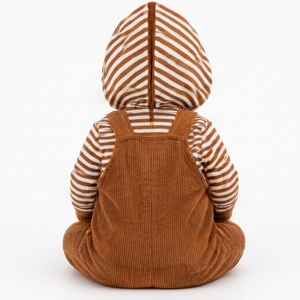 <b>Baby</b> Unisex Corduroy Romper Set Brown Striped Hooded Jumpsuit Cute Embroidery Applique Long Sleeve Infant Winter <b>Clothing</b> - Product Image 6