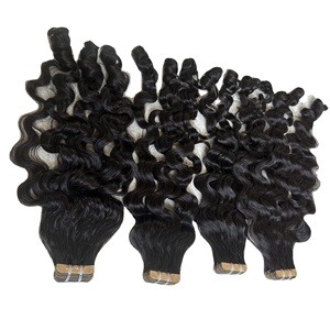 Prix de gros de cheveux humains de donneur unique HD Lace Frontal Natural Raw Virgin Hair Tape Ins Flat Tip Deep Wave Curly - Product Image 2