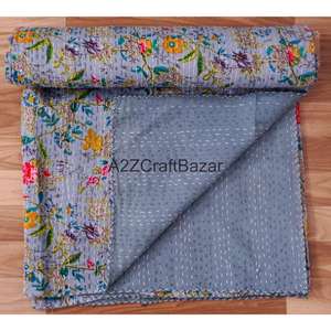 Manta Vintage Acolchada a Mano de Algodón Orgánico Ecológico con Estampado Floral de Estilo Indio para Mayoristas, Colcha Kantha Hecha a Mano para el Hogar - Product Image 1