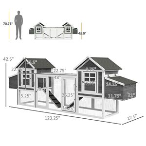 Grande pollaio Dual House conigliera 124 \ "pollaio in legno con rampe e cassette nidificanti grigio gabbia per animali - Product Image 3
