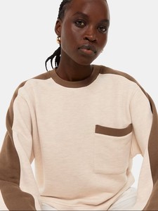 Suéter de Punto Casual para Otoño, Cuello Redondo, Corte Regular, con Bolsillos y Rayas Marrones, 100% Algodón, Unisex - Product Image 2