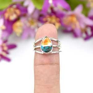 Bague triple bande en argent sterling 925, forme goutte d'eau, filigrane, faite à la main, avec cuivre huître et turquoise, bijoux bohèmes raffinés pour femme - Product Image 2
