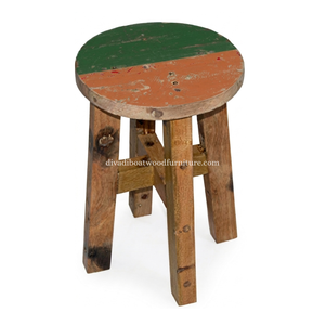 Sustainable Reclaimed Boat Wood Round Top <b>Stool</b> Leg Cross Design Wood Design Eco-Friendly Indoor Outdoor Bali Wood Furniture - Product Image 4