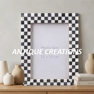 Handcrafted Blue and <b>Gold</b> Mosaic Bone Inlay <b>Photo</b> <b>Frame</b> 4x6 Decorative Wooden Picture <b>Frame</b> Vintage Woven Pattern - Product Image 5