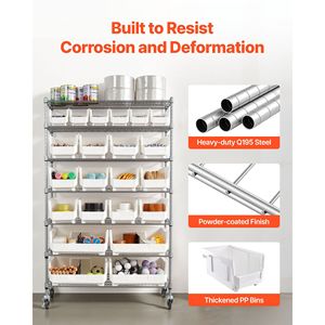 Sistema di Organizzazione a 22 Scomparti, Scaffalatura in Acciaio a 7 Ripiani con Ruote, Organizzatore Mobile per Attrezzi da Garage - Product Image 6