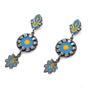 Pendientes Colgantes de Plata de Ley 925 con Esmalte Azul y Amarillo - Listos para Enviar SKU7542 para Regalo, Aniversario, Fiestas y Ocasiones Especiales - Product Image 3